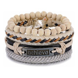 Set De Pulseras Beige Con Palabra Achieve (lograr)