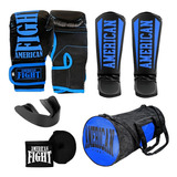 Kit Muay Thai Luva+caneleira+bucal+bandagem+bolsa