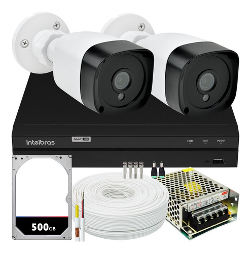 Kit Dvr Intelbras 4 Canais H.265 2 Câmeras 20 Metros Full Hd