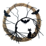 Corona De Halloween De Gato Negro Brillante De 30 Cm