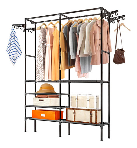 Mueble Organizador Perchero Con Rack Y Ganchos Para Ropa