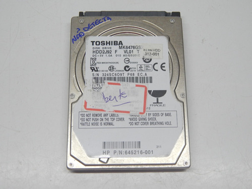 Hd P/ Notebook Toshiba 500gb Mod. Mk6476gsx Sata C/defeito