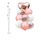 Kit Balão Confeite Metálico C/9 Und + Suporte Cor Rose Gold