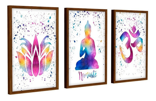 Quadros Decorativos Kit Místico Flor De Lótus Buda Namaste