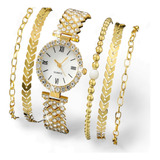 Set Reloj Con Pulseras Dorado Quartz