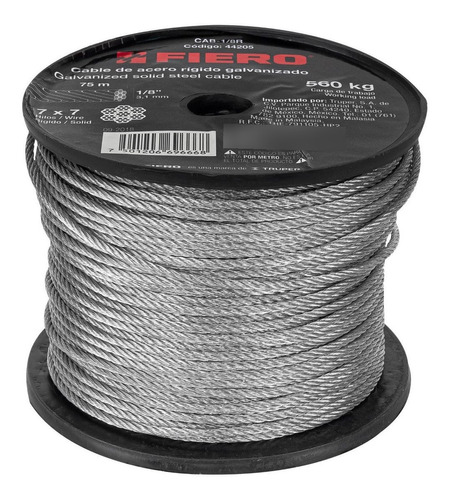 Cable Rígido De Acero 1/8 , 75 M Fiero 44205