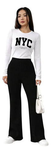 Conjunto Blusa Manga Larga Y Pantalón Casual New York Usa