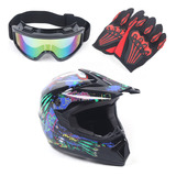 Casco De Motocross Mate Con Guantes, Parabrisas Y Protector