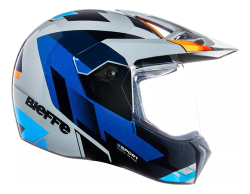 Capacete Masculino Bieffe 3 Sport React Cross Cinza Azul