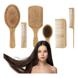 Kit 6 Cepillos Y Peines Cabello Liso Rizos Bambú Antifrizz F