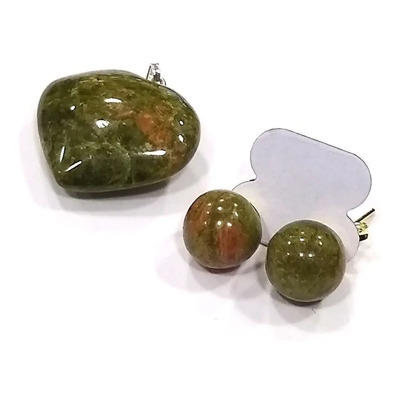 Kit Brincos + Pingente De Unaquita Linda Pedra Natural A59 | Parcelamento sem juros