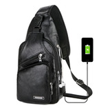 Mochila Ecocuero Negra Urbana Orificio Carga Usb