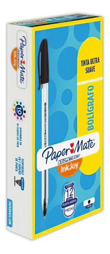 Boligrafo Papermate Kilometrico Inkjoy C/12 Punto Medio 1 Mm Color De La Tinta Negro Color Del Exterior Transparente