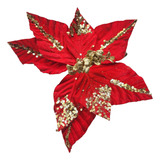 12 Flores Navideñas 32cm Brillo Artificial Adorno Navidad Color Rojo N2
