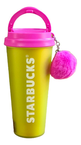 Vaso Starbucks Acrílico Summer Amarillo / Rosa Con Llavero