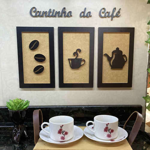 Kit 3 Quadros Decorativos Cantinho Do Café + Frase Relevo 3d