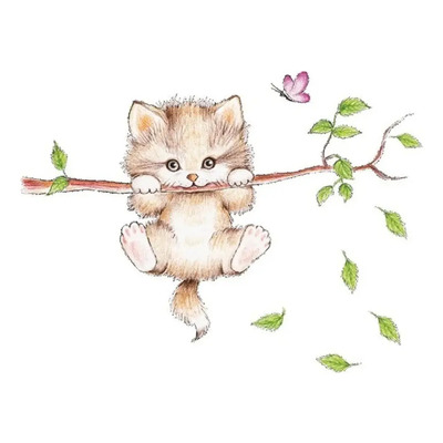 Sticker Pegatina Pared Para Niños Árbol Gato Mariposa Hojas | Meses sin interés