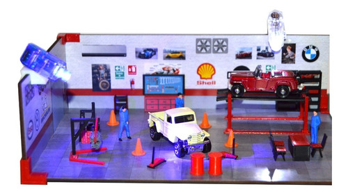 Diorama Para Autos Tipo Hot Wheels Taller Mecánico Rojo 1:64