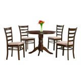 Comedor Redondo Elegante De 4 Sillas Bossa Ultra De Madera Color Marrón Diseño De La Tela De Las Sillas Liso