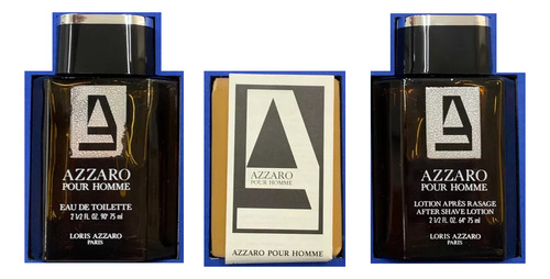 Azzaro Pour Homme - Perfume Na Edição Antiga 90º Edt 75ml Splash + Sabonete Em Barra 100g + Pós-barba 75º Splash 75ml - Veja Fotos E Descrição