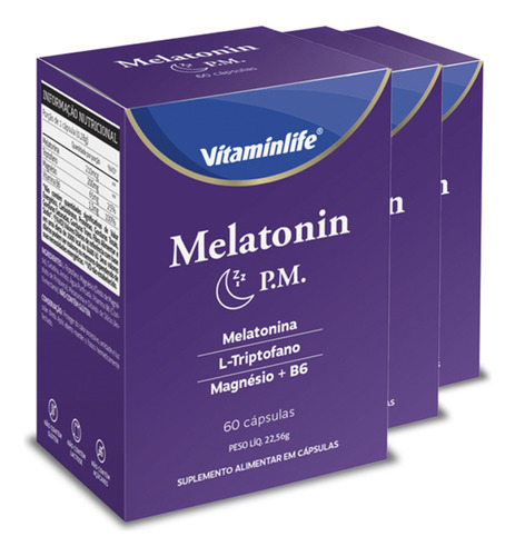 Kit 3 Melatonin P.m. Vitaminlife 60 Cápsulas