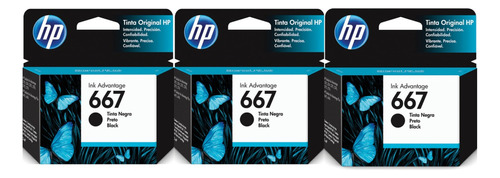 Cartuchos De Tinta Hp 667 Negro Pack X3 Unidades Originales