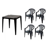 Kit Mesa Monobloco Com 4 Cadeira Poltrona Black Churrasco