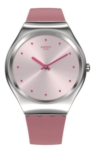 Reloj Swatch Mujer Monthly Drops Rose Moire Syxs135 Color De La Malla Rosa Color Del Bisel Gris Color Del Fondo Rosa