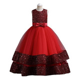 Vestido De Princesa Con Lazo De Lentejuelas Para Niñas