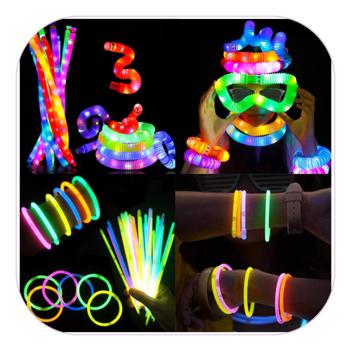 Paquete Fiesta Luces Batucada Pulseras Pop Tubes Led Cumple