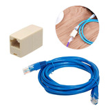 Emenda Rj45 Fêmea Prolongador Extensor + Cabo De Rede 5 Mts