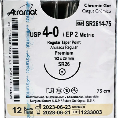 Sutura Absorbible Catgut Crómico 4-0 Atramat 75cm 12 Unidades | Envío gratis