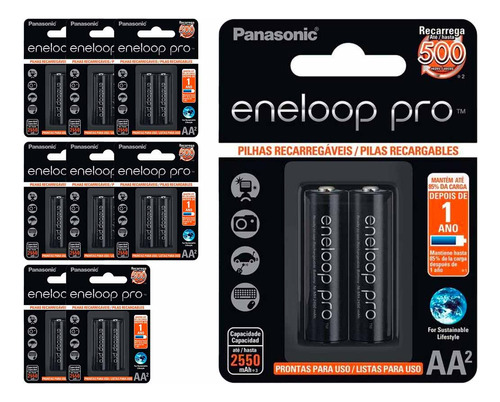 18 Pilhas Recarregaveis Eneloop Pro Aa Panasonic (9 Cart)