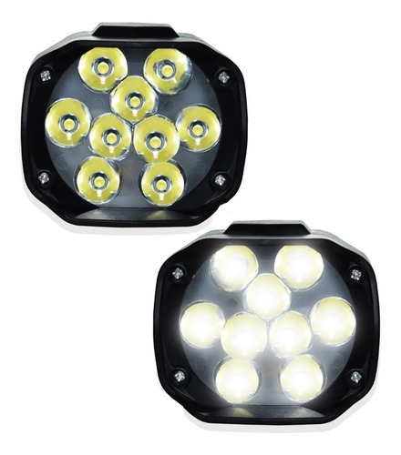 Par Faro 9 Led Redondo Moto Auto Luz Fija Y Estrobo 