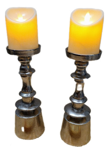 Juego X 2 Candelabros Aluminio 26 Cm C/u Porta Vela Import