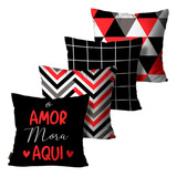 Kit 4 Capas De Almofadas Decorativas Aqui Tem Amor 45x45