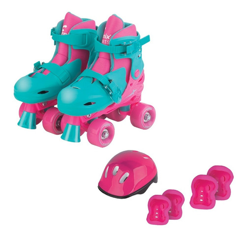 Patins Infantil Menina 4 Rodas Ajustável 30-37 Kit Proteção