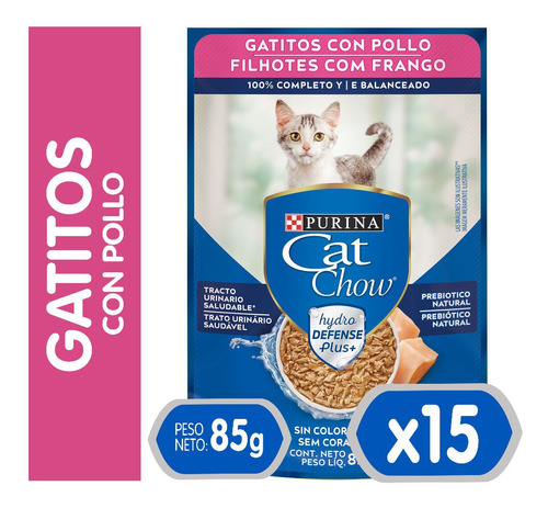 15x Alimento Húmedo Cat Chow Gatitos Pollo Sobres De 85g Np