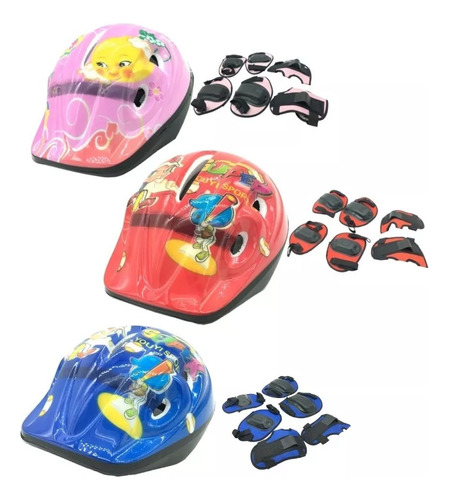 Kit Capacete Cotoveleira Joelheira Infantil Bike Skate Cores