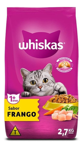 Ração Whiskas Para Gatos Adultos 1+ Sabor Frango 2,7kg