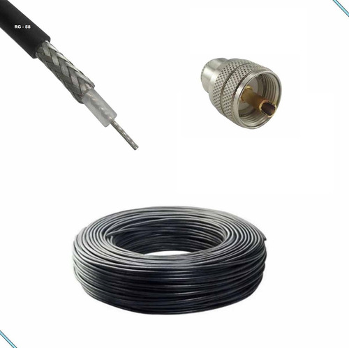 Cabo Coaxial Rg58 95% Malha 12 Metros E Conector Uhf Macho