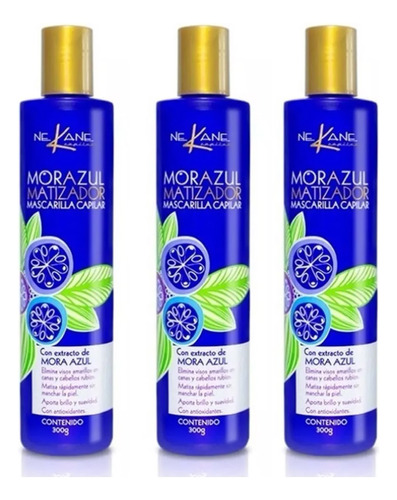 Mascarilla Mora Azul Matizador Rubios Canas Pack 3 Pzs 300ml