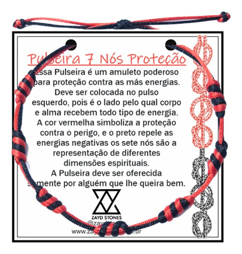 Pulseira 7 Sete Nós Preta E Vermelha Cabala Proteção Bicolor