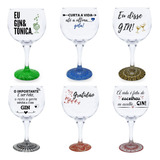 Kit 6 Taças Gin Frases Diversas Com Base Decorada 600ml