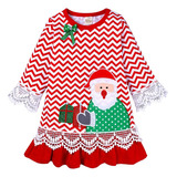 Vestido De Manga Larga Con Estampado De Papá Noel Para Niñas