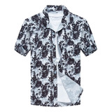 Camisa Casual De Manga Corta Hawaiana Con Flores Para Hombre