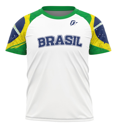 Camiseta Filtro Uv Infantil Brasil Bandeira Overfame Branco
