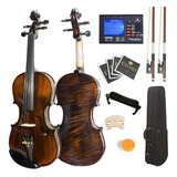 Mendini Mv500 Violin De Madera Maciza Con Funda, Afinador Xm