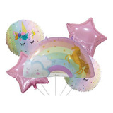 Set 5 Globos Metalicos Arcoiris Unicornio. Decoración Cotill