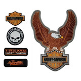 Combo Parche Harley Davidson Bordado Reflectivo Motos Aguila